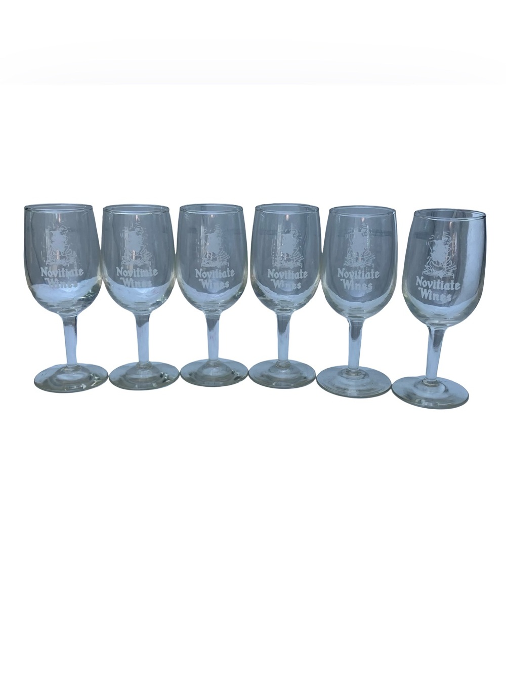 Lot Of 6 VTG Wine Glasses Novitate Winery Etched Logo Los Gatos Historic Rare